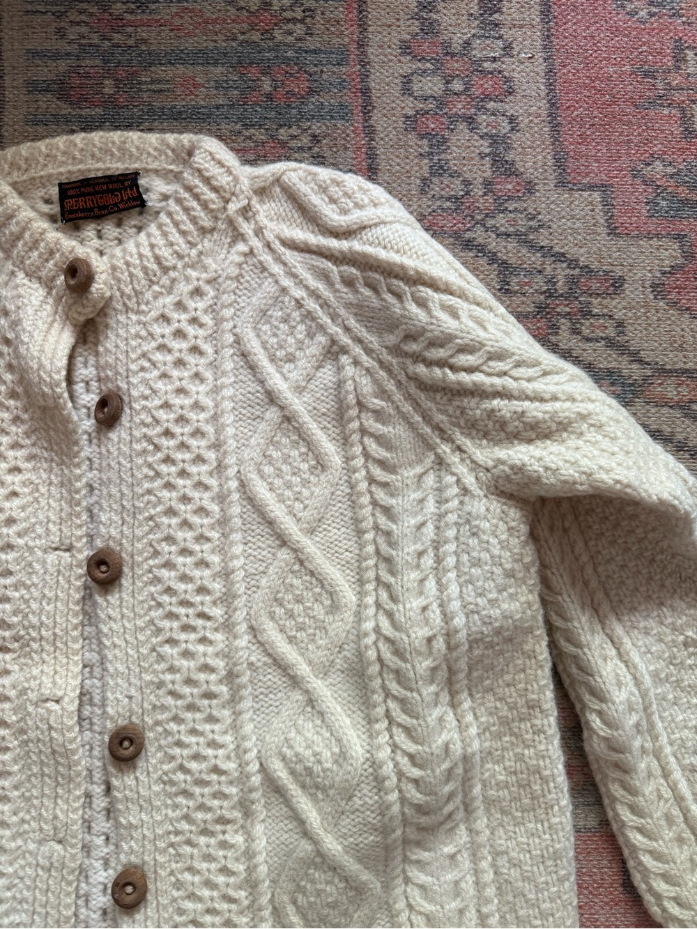 Vintage Wool Fisherman Cardigan Made in Ireland - Picture 6 of 8